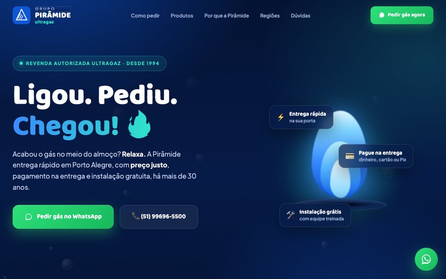 Landing page Gás Pirâmide Ultragaz
